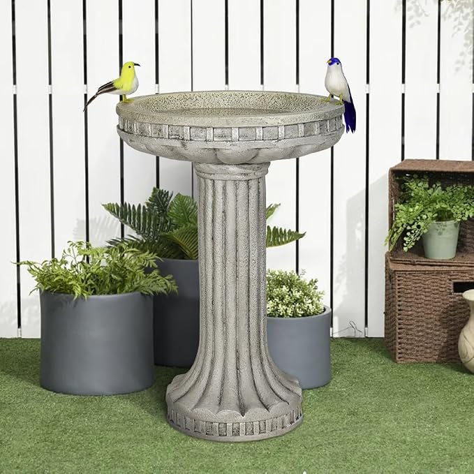 SKYFIRE 24" H Outdoor Bird Bath for Garden- Fibre Reinforced Concrete Large Bird Bath Outdoor Decor with Modern Pedestal for Garden, Patio, Yard, Lawn - 16”Dia. X 24”H Contemporary Birdbaths&Supports