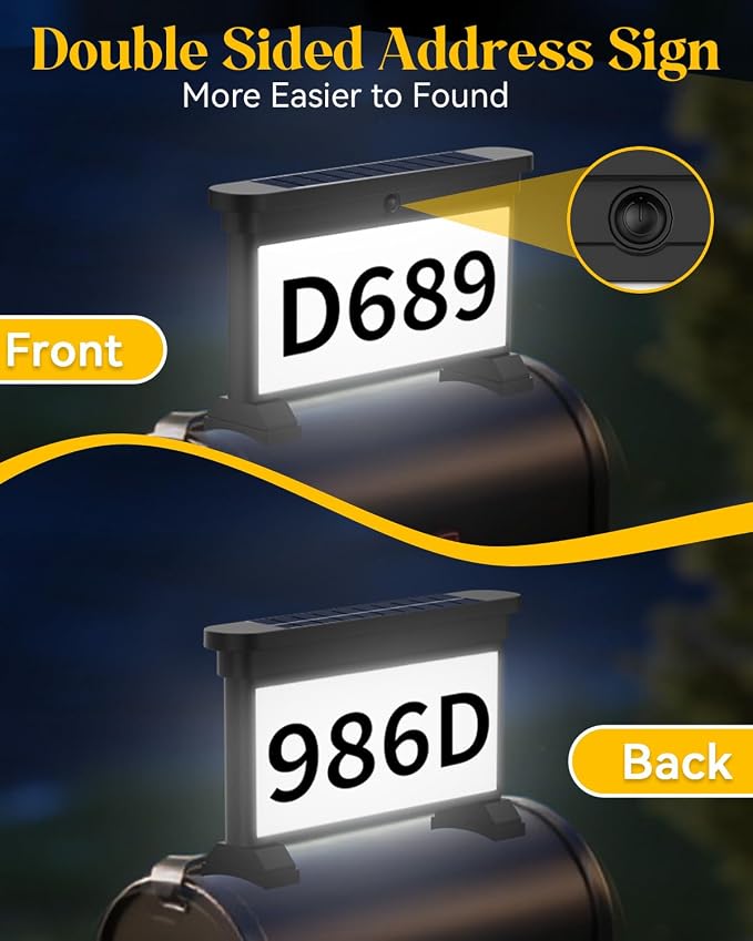 LumiZen New Upgraded Solar Address Sign,Double Sided Glow House Numbers with Auto On/Off, 3-Color Lighting Modes Mailbox Number Plaque Waterproof, Dual Stakes for Home Yard Driveway