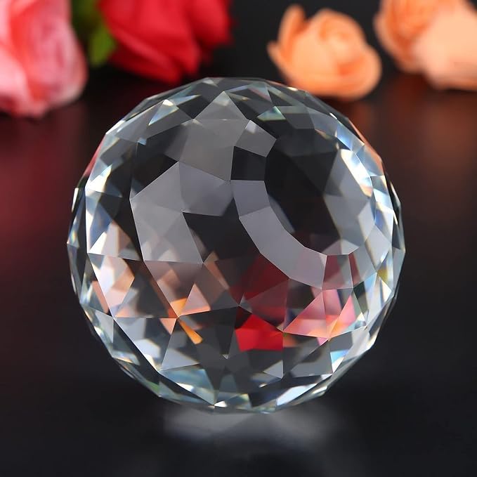 Together-life 4.72inch/120mm Clear Glass Crystal Ball Prism, Sphere Faceted Gazing Ball Suncatcher Rainbow Maker for Window, Feng Shui, Home Office Garden Décor, 120mm/4.72inch