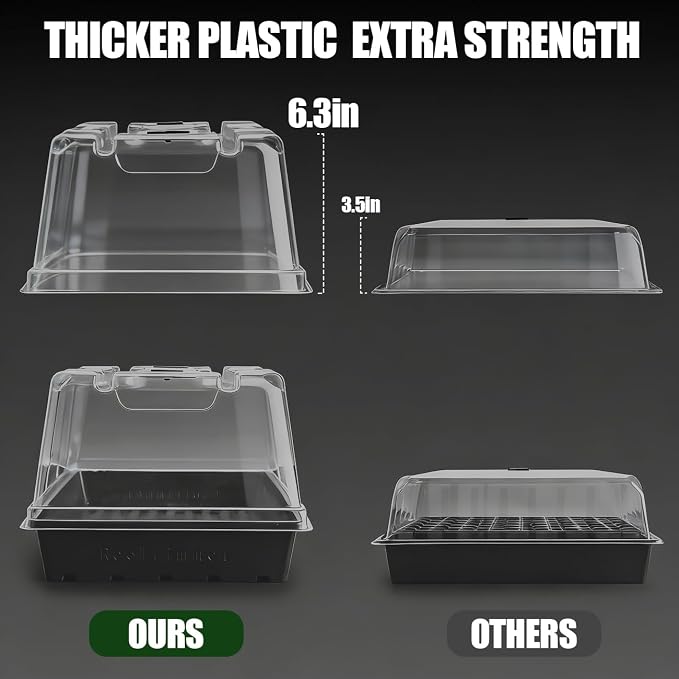 RooTrimmer 10 Pack 6.3" Tall Humidity Domes for 1020 Trays, Extra Strength Seed Starter Covers with 2 Adjustable Vents, Clear Plastic Propagation Cloning Lids for Germination & Microgreens, BPA-Free