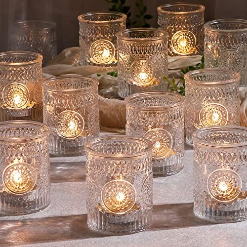 DEVI 24pcs Clear Glass Votive Candle Holders, Vintage Candle Holder for Votives&Tea Lights&Floating Candles, Wedding Decorations for Receptions, Valentine Wedding Centerpieces Table Decoration by DEVI