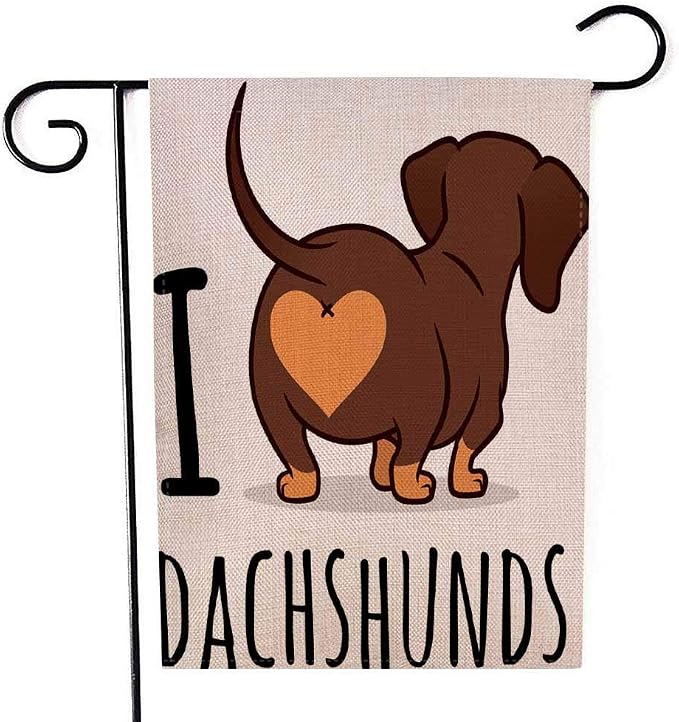 EMMTEEY Dachshund Art Garden Flag Double Sided Burlap Decoration 12.5x18 for Yard Outdoor Decor Garden Flag cute Dachshund Dog Cartoon Isolated on White Love Chocolate and Tan Wiener Sausage Rear