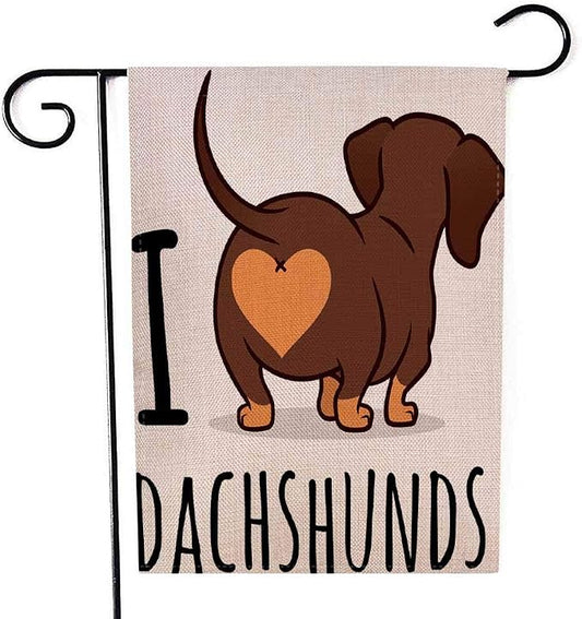 EMMTEEY Dachshund Art Garden Flag Double Sided Burlap Decoration 12.5x18 for Yard Outdoor Decor Garden Flag cute Dachshund Dog Cartoon Isolated on White Love Chocolate and Tan Wiener Sausage Rear