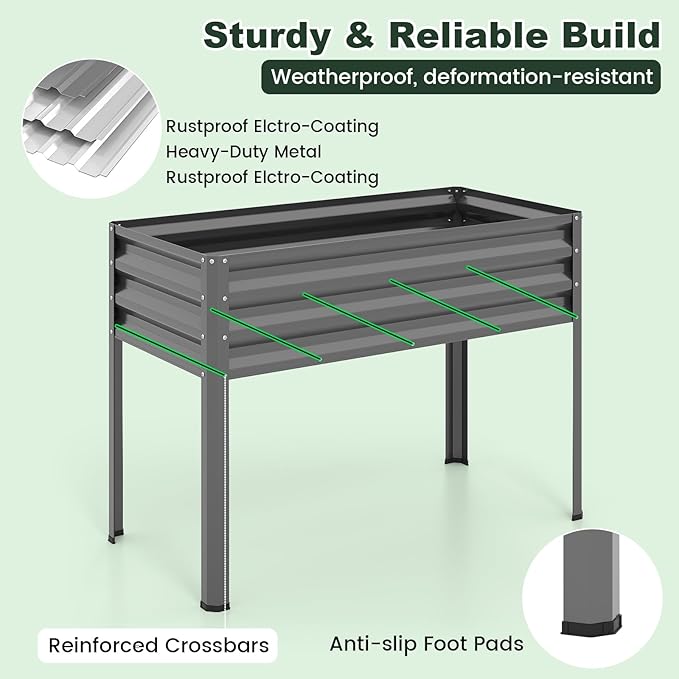 Giantex Raised Garden Bed with Legs & Greenhouse Cover, 44x20x60 Elevated Metal Planter Box with Roll-up Door, Outdoor Mini Greenhouse for Vegetable Flower Herb Patio Balcony (Gray,1)