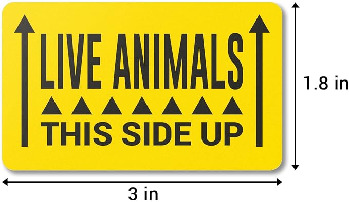 Live Animal Stickers, Yellow, 3 x 2 Inch, 300 Labels | This Side UP Messaging, Animal Care Stickers, Shipping & Handling Instructions, Warning / Caution Supplies
