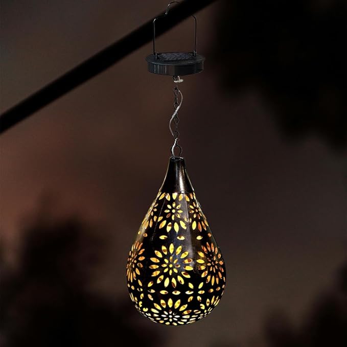 Solar Hanging Light, Decorative Garden Boho Light, Outdoor Solar Water Drop Light for Patio Lawn Fence