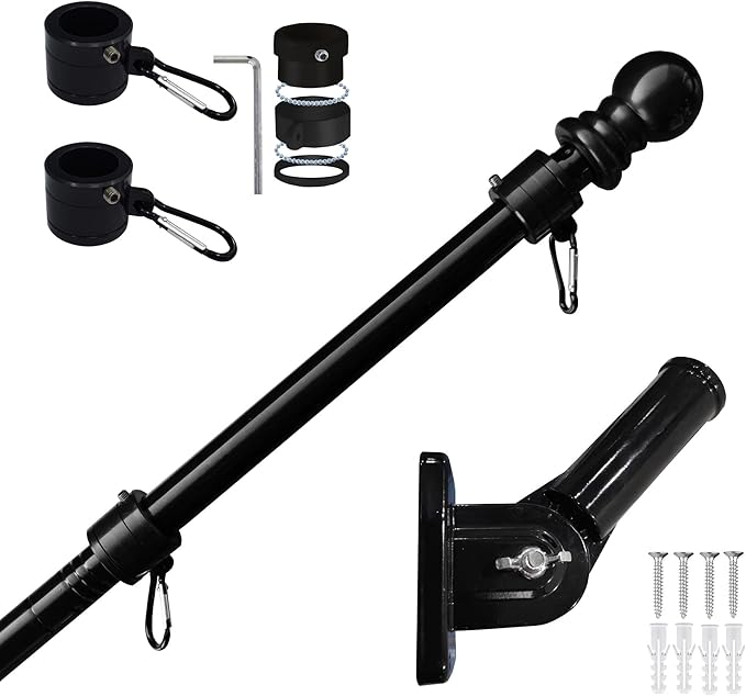 MTB Garden 6ft Black Steel Flag Pole and Holder, 1 inch Flag Pole for Outside House Porch Flagpole Mount