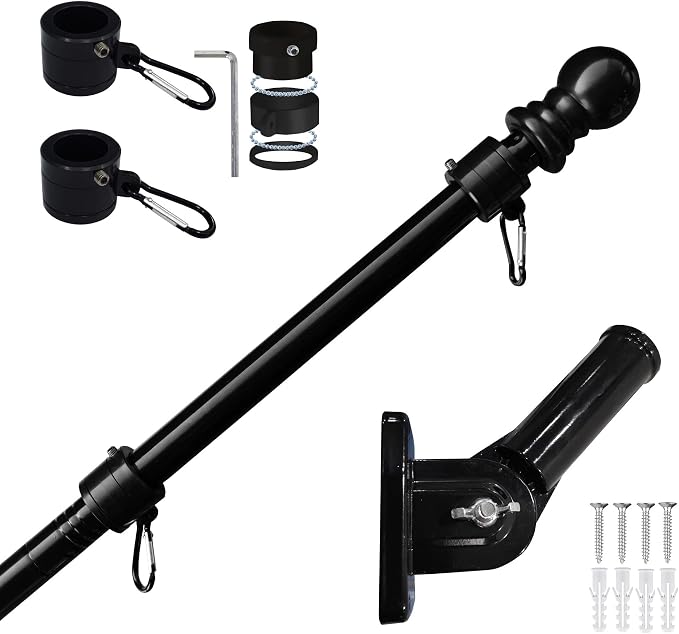MTB Garden 5ft Black Steel Flag Pole and Holder, 1 inch Flag Pole for Outside House Porch Flagpole Mount