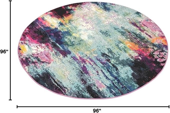 Unique Loom Chromatic Collection Modern Colorful & Vibrant Abstract Area Rug For Any Home Décor (8' 0 x 8' 0 Round, Multi/ Light Blue)