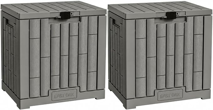EAST OAK Outdoor Storage Box, 31 Gallon 2 Pack Deck Box Indoor and Outdoor Use, Waterproof Resin Storage Bin for Package Delivery, Patio Cushions, Gardening Tools, Lockable, UV Resistant, Grey