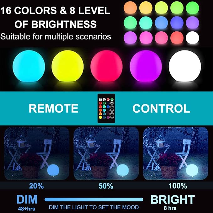 10 inch Solar Globe Light Outdoor Waterproof, Solar Ball for Garden | IP65 Waterproof 16 RGB Color Ball Light Outdoor w/Ground Stake, Solar Orbs for Outside w/Remote, for Patio Yard Lawn Backyard