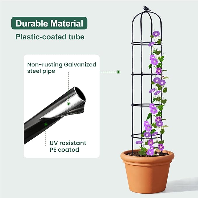 Garden Obelisk Trellis for Climbing Plants Outdoor, 6 ft Tall Trellis for Roses Clematis Jasmine Ivy Flower Light Climbing Vines Potted Plant Support, Patio, Yard, Black, 2PCS