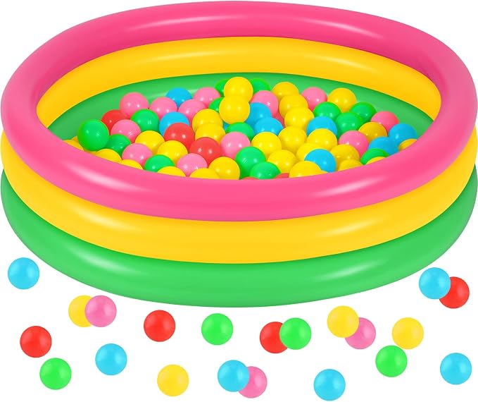 Honoson 35.4 Inch Inflatable Kiddie Pool Baby Pool with 50 Pcs Balls, Inflatable Swimming Pools Blow up for Beach Water Play Backyard Summer Indoor and Outdoor Party Supplies