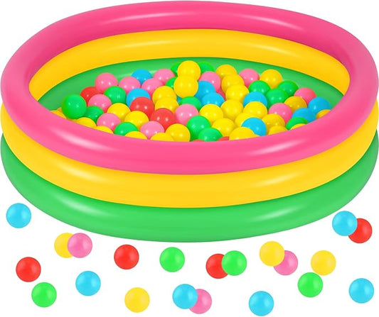 Honoson 35.4 Inch Inflatable Kiddie Pool Baby Pool with 50 Pcs Balls, Inflatable Swimming Pools Blow up for Beach Water Play Backyard Summer Indoor and Outdoor Party Supplies