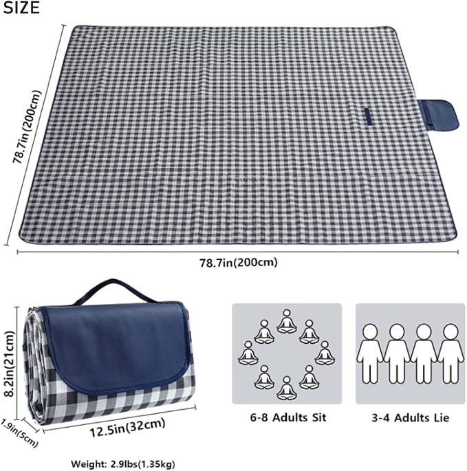 K Y KANGYUN Outdoor Picnic Blankets 80" x 80", Extra Large Beach Blanket, Foldable Lightweight Waterproof Sand Mat, Picnic Blanket for Beach Camping Hiking Park Patio (Dark Blue, 80x80 inch)