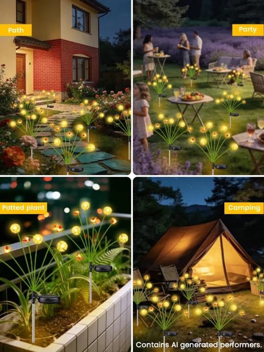 Solar Garden Lights Outdoor (10 Pack 80 LED), Solar Swaying Dandelion Bee Lights Waterproof, Cute Flower Pathway Lights for Yard Lawn Patio Decorations, 2 modes (Steady on, Slow Twinkle), Warm White