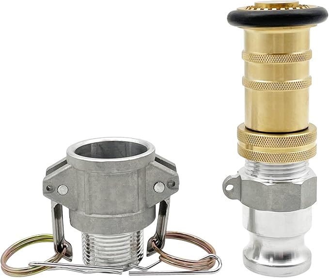 SAFBY Fire Hose Nozzle NPSH/NPT Thermoplastic Fire Equipment Spray Jet Fog with Aluminum Female and Male Fitting (1 inch brass set)