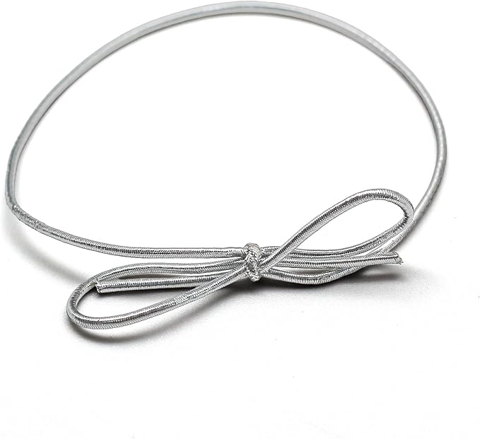 FQTANJU Silver Elastic Cord with Pre-Tied Bows - 200 Pcs 8 Inch Metallic Stretch Loops for Gift Wrapping, Crafts, Gift Boxes, Tags | Strong Metallic Ribbon String for DIY, Holiday, Party Decor