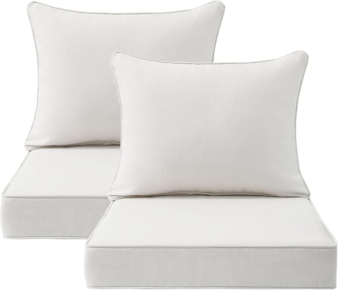 Unimatta Outdoor Patio Chair Cushions Set, 22" x 22", Set of 2, Water-Repellent, Fade Resistant, Deep Seat Bottom and Back Cushion for Backyard, Couch, Sofa and Patio Furniture, Linen