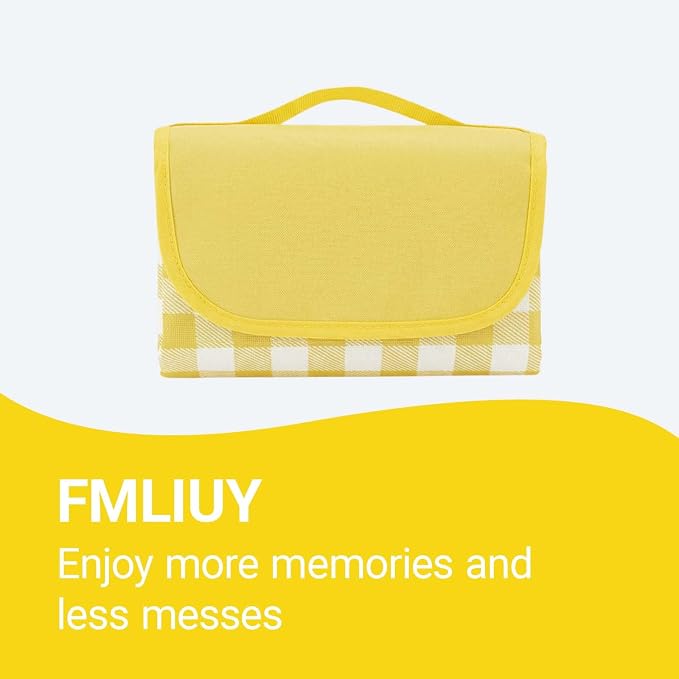 Waterproof Foldable Picnic Blanket Outdoor with Carry Strap,80"X60" Extra Large Beach Blanket Sandproof,Portable Soft Gingham Picnic Mat for Camping Travel Hiking Family Concerts Park(Yellow)