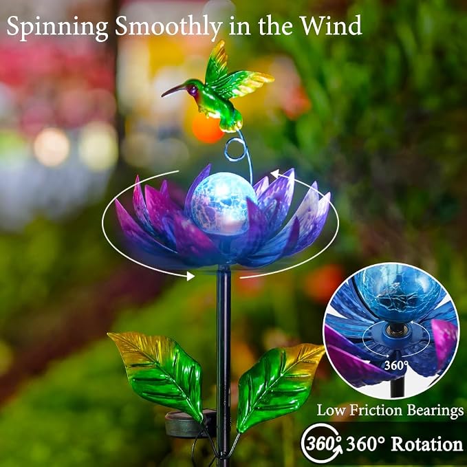 Solar Wind Spinners Outdoor, Solar Wind Spinner with Cracked Ball Lights,Garden Spinners for Yard, Garden, Patio, Lawn Decor (Purple)