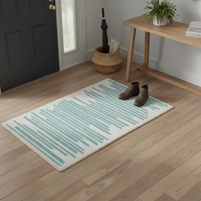 GarveeHome 2x3 Washable Rug Before Upstairs Non Slip Low Pile Entry Rug | Low pIle Striped Doormat Modern Stain Resistant Kitchen Rug for Bedroom Hallway Dining Room Living Room
