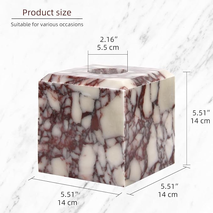 Natural Marble Square Tissue Box Cover ,Stone Modern Decorative Sturdy Napkin Box Holder Case,Facial Paper Organizer for Bathroom Vanity Toilet Countertop,Kitchen (1, Calacatta Viola, 5.71*5.71*5.51)