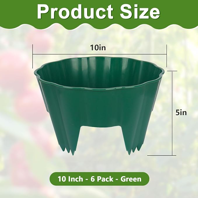 6 Pack Round Planting Grow Rings,10" Planting Protective Round Edging, Plant Support Rings to Protects Plants, Deep Watering Plant Collars for Vegetables Herbs Flowers (Green)