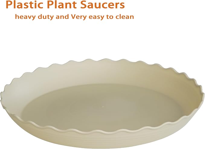 6 Pack Plant Saucer 6 inch, Heavy Duty Plastic Plant Saucers, Durable Plant Tray for Pots, Flower Saucers for Indoors, Plant Pot Saucers, Trays for Planter (Beige)