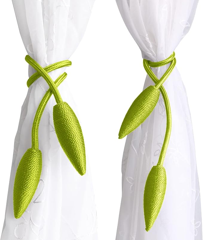 Valea Home 2 Pieces Curtain Tiebacks Clips Creative Window Drape Twist Tie Backs European Style Custom Made Curtain Holders Decorative Draperies Holdbacks, Green