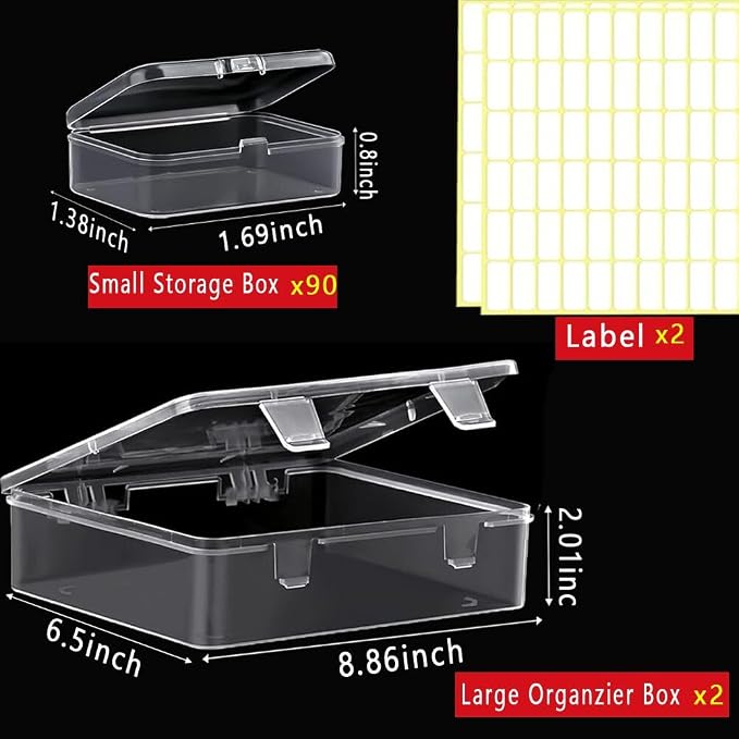 Bead Storage Containers, 92 Clear Plastic Bead Organizer Box With Hinged Lid,Bracelet Making DIY Jewelry Craft Nails, Bracelets, Jewelry, Diamonds, Clay Beads, Screws,1.7x1.38x0.8Inch