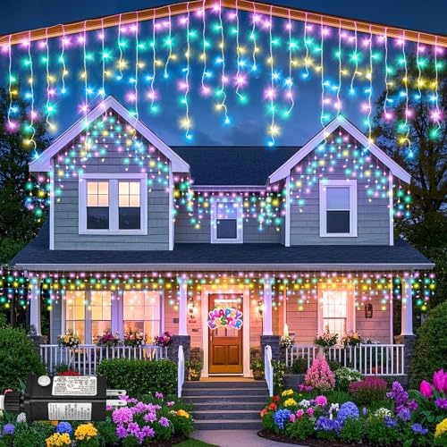 66ft Icicle Lights for Outside, 640 LED Pastel Multicolor Christmas Lights Outdoor Indoor, Twinkle String Lights with 120 Drops, Clear Wire Short Curtain Lights for Thanksgiving Room Home Wall Bedroom by Nielfoi