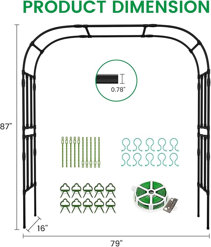 Garden Arch Trellis, 87in H x 16in L Large Garden Arch Arbor Trellis for Climbing Plants Outdoor Plant Support for Cucumber Grape Vine,Tall Metal Gardens Archway for Lawn Party Ceremony