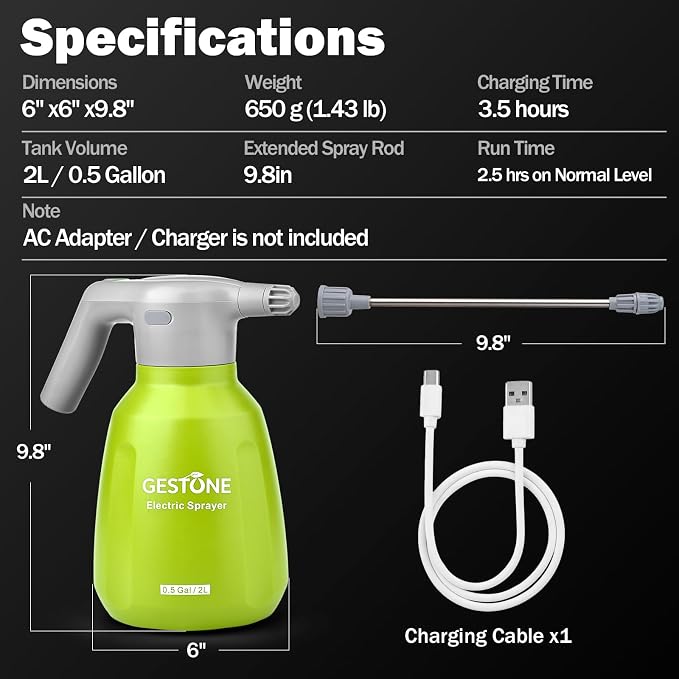 Electric Spray Bottle 2L/0.5 Gallon Plant Mister, Automatic Watering Can Rechargeable Battery Powered Garden Sprayer with Adjustable Nozzle for Plants Fertilizing,Weeding and Cleaning (Green)