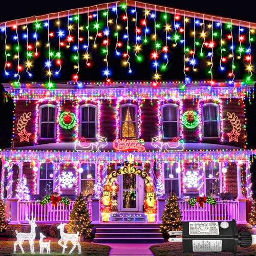 99ft Icicle Lights for Outside, Multicolor Christmas Lights Outdoor Indoor, 1216 LED Twinkle Strings with 228 Drops for House Thanksgiving Room Home Wall Tree Holiday Decorations by Nielfoi
