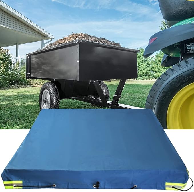 Tipping Trailer Cover for Lawn Tractor - Waterproof Heavy Duty Utility Wagon Tow Outdoor Steel Dump Cart Cargo RV Trailer Camper 86.6x49x5in Blue