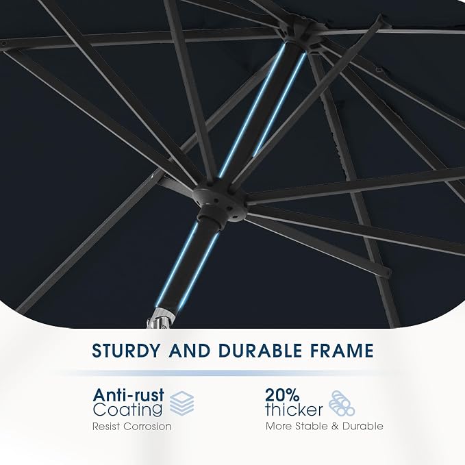 wikiwiki 10FT Patio Umbrella with Base, Outdoor Umbrellas with Base Included, 8 Sturdy Ribs, Waterproof Fade Resistant POLYESTER DTY Canopy for Deck, Lawn, Garden, Backyard & Pool, Navy