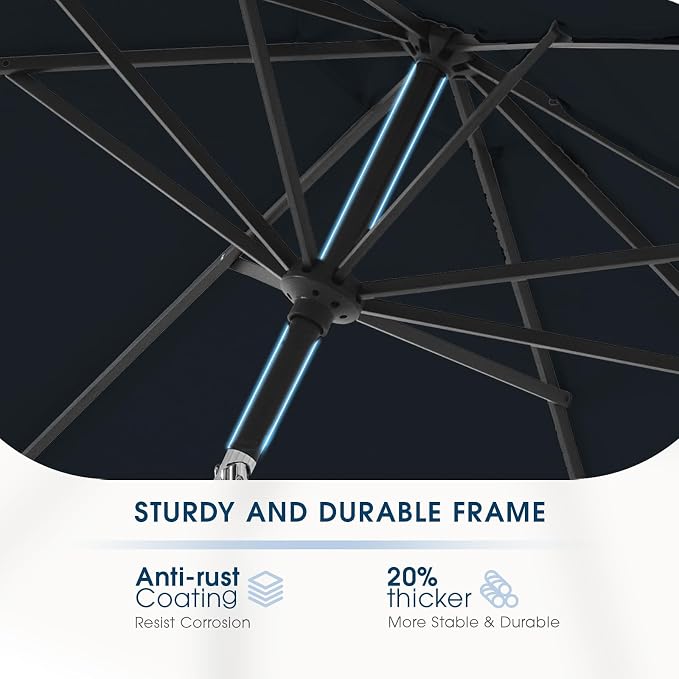 wikiwiki 9FT Patio Umbrella with Base, Outdoor Umbrellas with Base Included, 8 Sturdy Ribs, Waterproof Fade Resistant POLYESTER DTY Canopy for Deck, Lawn, Garden, Backyard & Pool, Navy
