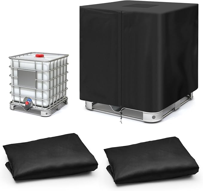 Zhehao IBC Tote Cover Water Tank Protection Cover Zipper 210D Heavy Waterproof Sunscreen Material Outdoor Garden Water Tank Cover (2, 275 Gallon)