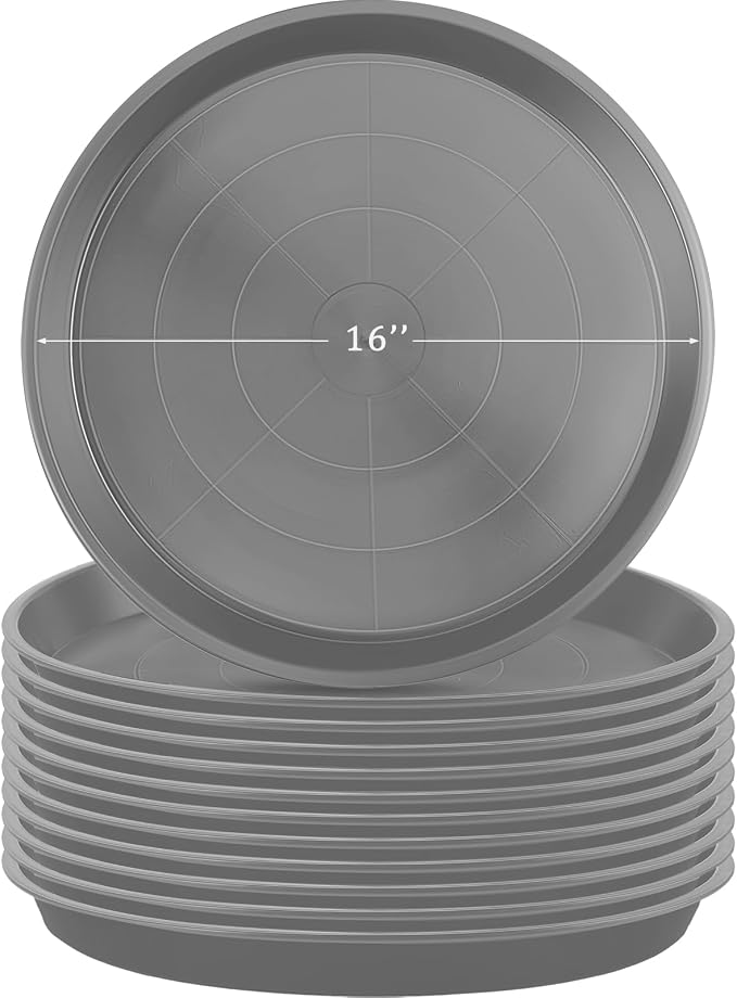 Eccliy 12 Pcs Plastic Plant Saucers Round Plant Tray Large Flower Pot Heavy Duty Planter Water Trays Thick Planter Drip Saucers for Indoors and Outdoors(16 Inch,Gray)