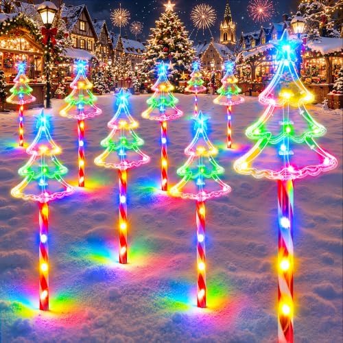 Solar Christmas Pathway Lights Outdoor 24-Pack, Tree & Candy Cane Lights by BONLION