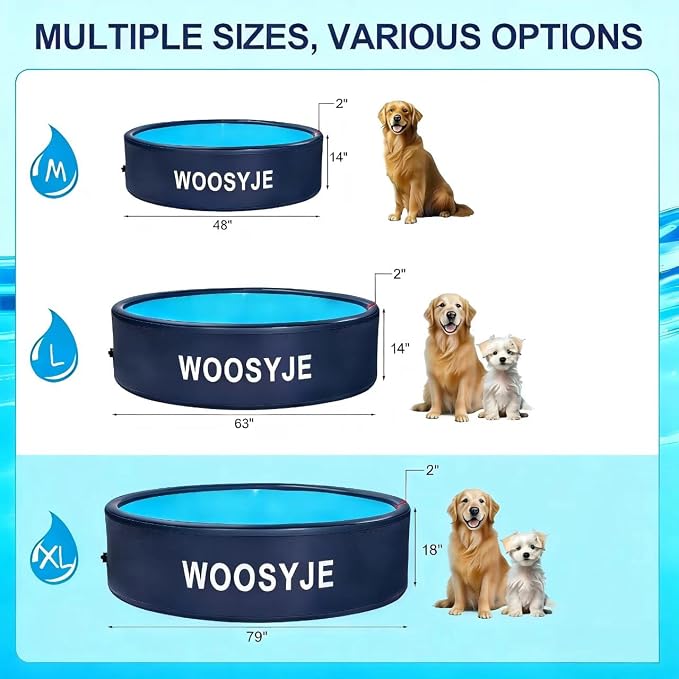 Inflatable Dog Pool, Foldable Pet Swimming Pool - 79" Pet Bath Pool & Kiddie Pool, PVC, Quick Drain, Non-Slip, Collapsible Swimming Pool for Large Medium Small Dogs, Cats, Kids, Backyard, Beach