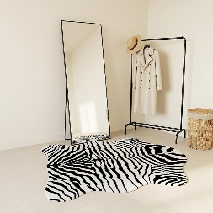 MustMat Zebra Print Rug,Modern Minimalist Area Rug 4'7''×5'3'' | Black & White Zebra Pattern. Fits Apartments, Offices. Complements Industrial & Rustic Decor, Suitable For Holiday Parties