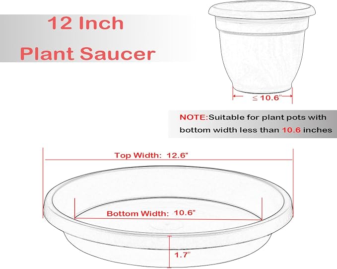 NIMYAU Plant Saucer for Big Pots 12 Inch Round 2 Pack Heavy Duty Drip Trays for Large Indoor Outdoor Pots