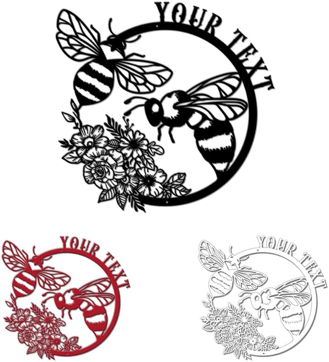 MeMate Bee Garden Sign, Metal Garden Signs to Personalize, Personalized Metal Signs, 8" - 24" Large Sign for Vegetable Garden Flowers She Shed Mom Grandma, Customized Name Wall Art for Outdoor Décor