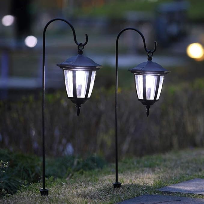 CALIDAKA 4 Pack Multi-Purpose Shepherds Hooks Outdoor Iron Shepherd Hook with Base Adjustable Heavy Duty Garden Hanging Stake for Lanterns Solar Light Plant Hanger Wedding Decor | Includes 4 hooks, Adjustable sections 11.02 18.90 26.77 in, For lights l...