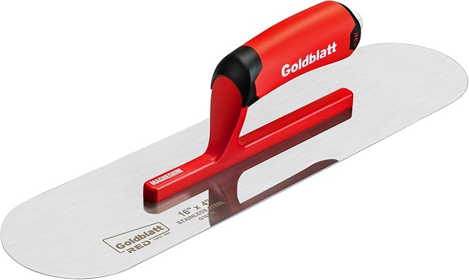Goldblatt RED Stainless Steel Pool Trowel, 16"x 4" Professional Drywall Masonry Trowel with Soft Grip Handle, Lightweight Magnesium Shank, Round End, Plastering Trowel for Drywall Wallboard