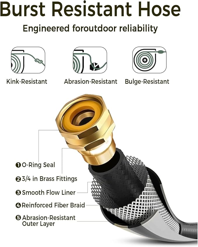 GLAHODEN Retractable Garden Hose Reel 1/2 in x 65 ft, 2025 Upgraded Dual Ratchet Lock UV & Freeze Protection Brass Seal Slow Retraction Anti-Tangle Hose 180°Swivel Reinforced Scaffold Wall Mount