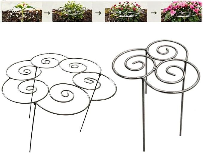 Metal Plant Support Ring for Garden, Heavy-Duty Peony & Dahlia Cage, Stackable Flower Support for Indoor & Outdoor Plants, Decorative Grow-Through Ring, Orchid Clip