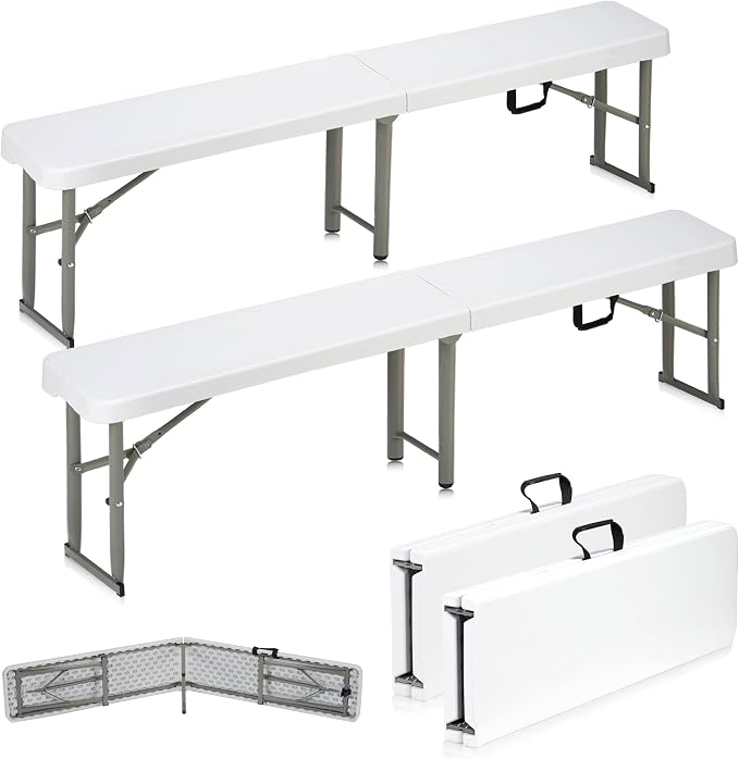 6ft Plastic Folding Bench with Carrying Handle & Lock, Portable Outdoor Bench in Garden Picnic Camping Dining Party Seat, Waterproof Bench for Soccer Activities, Firm and Durable (2Pack A)